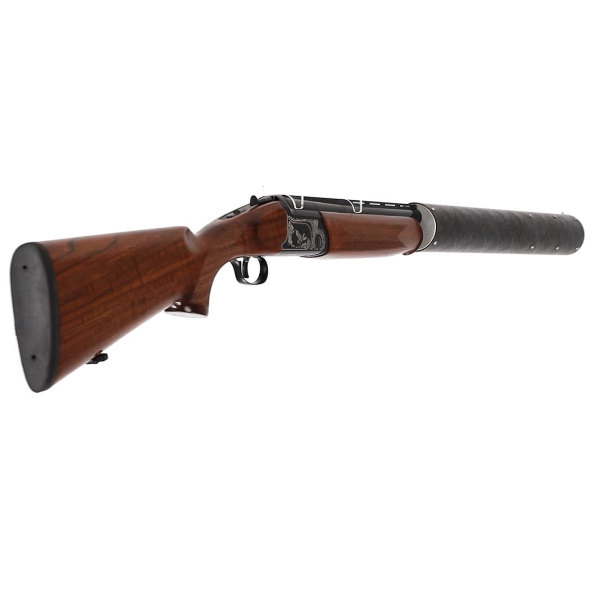 COUNTRY - fusil de chasse superposé avec modérateur de son - cal. 12/76 - 3/4 dos droit COUNTRY - fusil de chasse superposé avec modérateur de son - cal. 12/76 - 3/4 dos droit