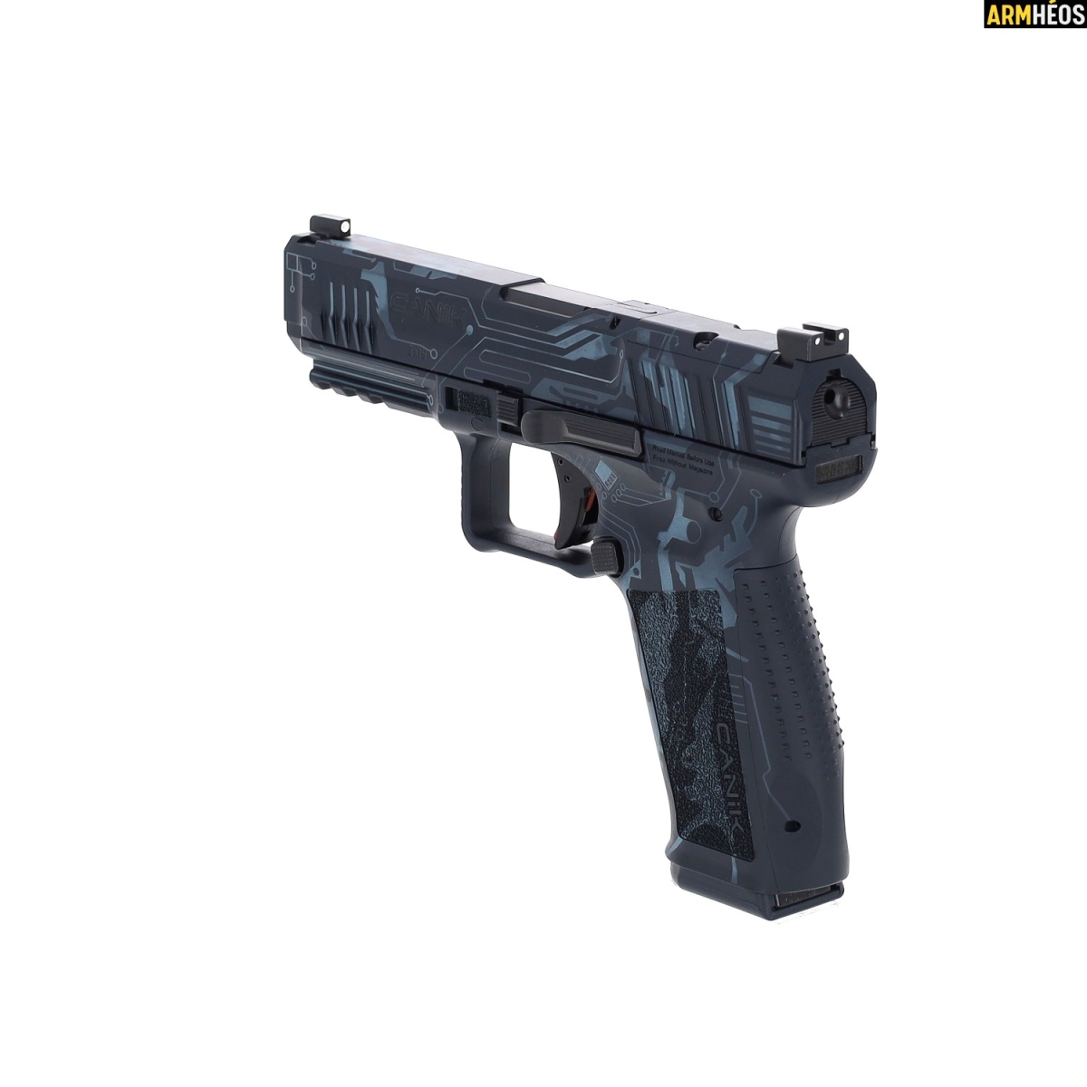 CANIK PISTOLET METE SFT CREATION BLUE 9X19 série limitée 60 exemplaires pour la France - dos 3/4 face droite CANIK PISTOLET METE SFT CREATION BLUE 9X19 série limitée 60 exemplaires pour la France - dos 3/4 face droite