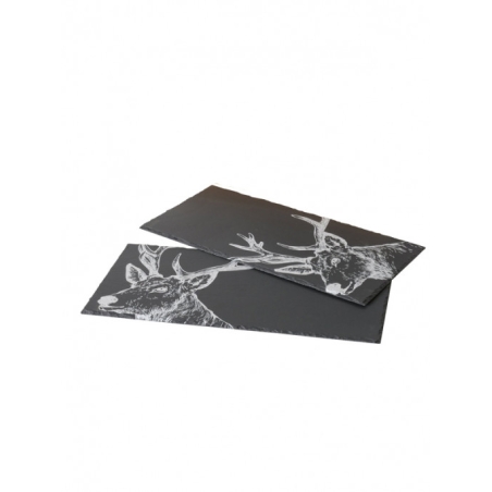 PLATEAU EN ARDOISE GRAVURE CERF 22X48 CM