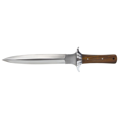 Dague de chasse double tranchant - Lame 244mm - Manche Bois de rose - Etui Cuir
