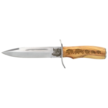 Dague de chasse Keiler gravure sanglier - Lame 160mm - Manche Olivier - Etui Cuir